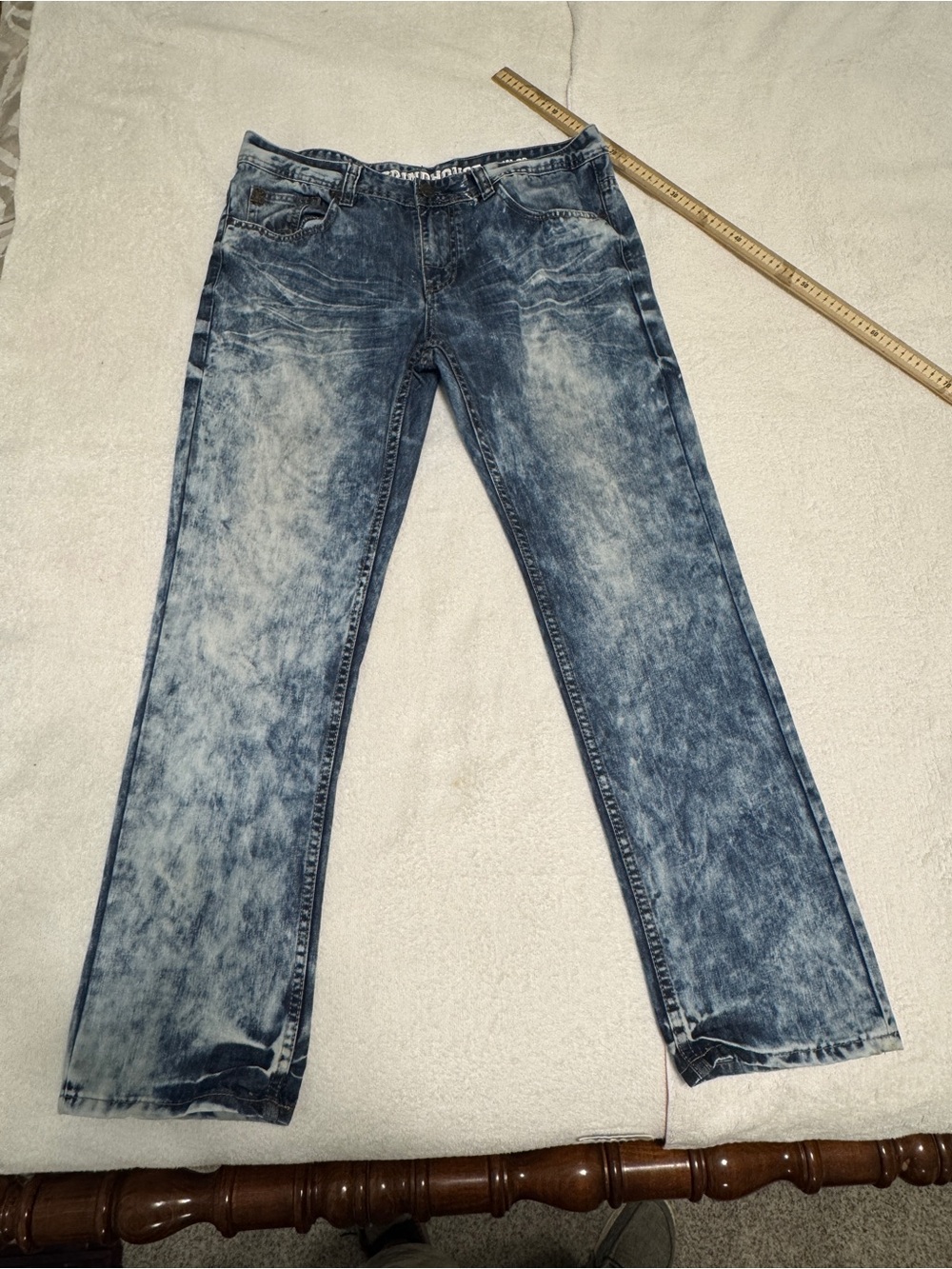 Grindhouse Denim Acid Wash Mens Jeans Sz 36 Y2k Zippers Slim Streetwear Hip Hop